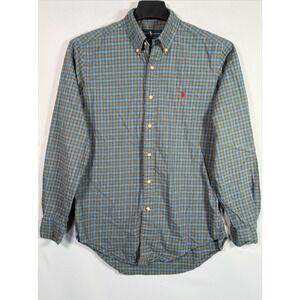 Ralph Lauren Shirt Mens S/P Classic Fit Blue/Green Plaid 100% Cotton Red Pony